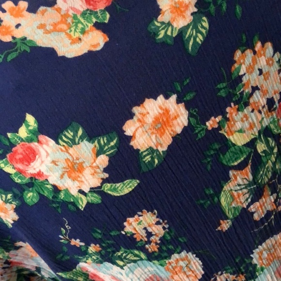 Long blue flowery wrap around cardigan - Picture 3 of 5